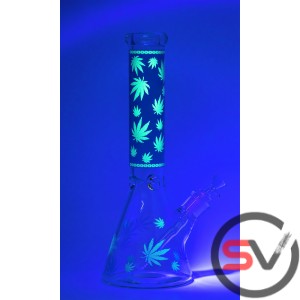LEAF GLASS BEAKER WATER PIPE 14inch (GLOW IN DARK)